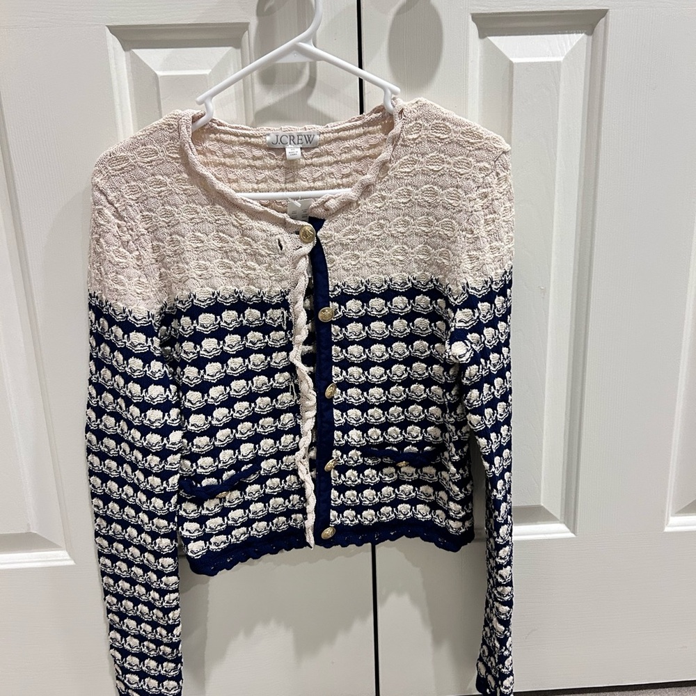 J. Crew Navy and Cream Button-Up Cardigan